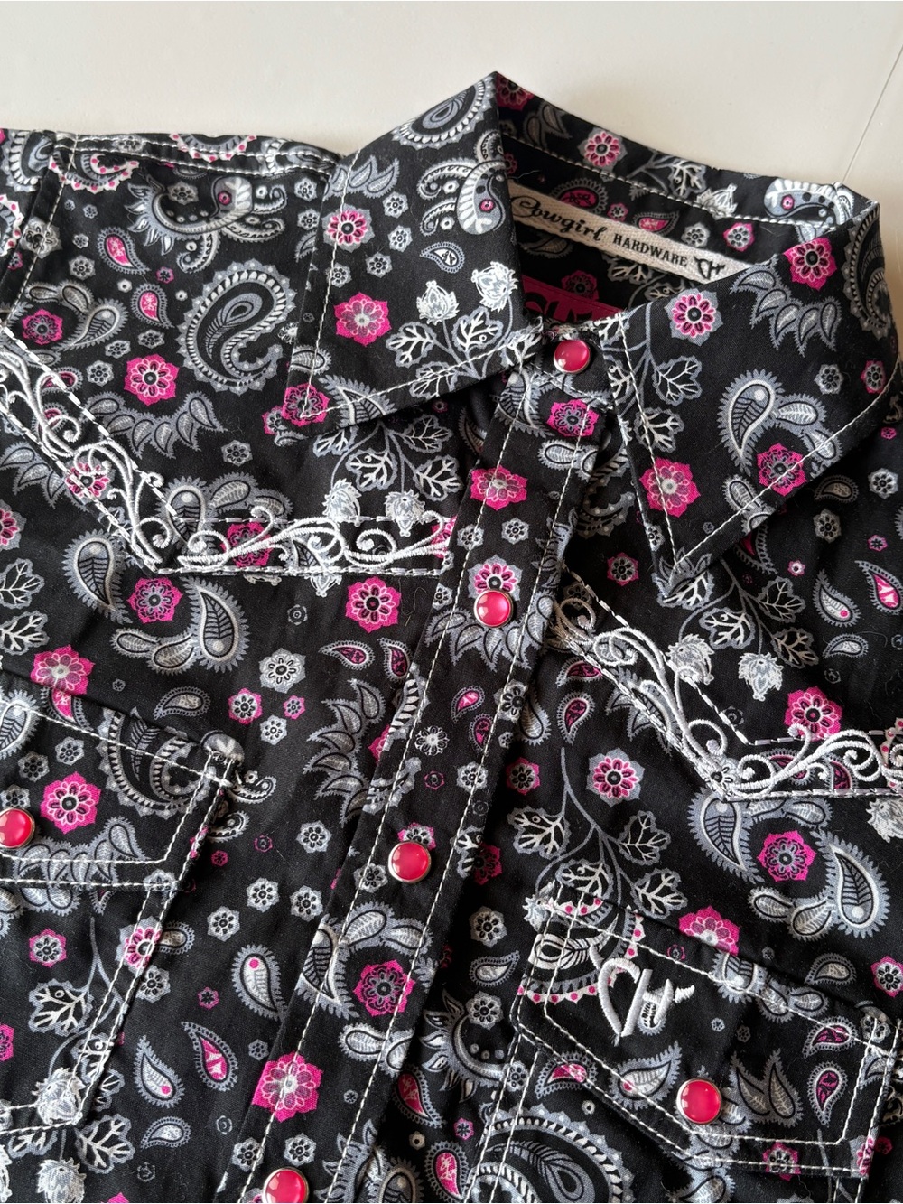 NWT Cowgirl Hardware Girls Western Snap Shirt 5/6 Black Paisley Rodeo Cowboy